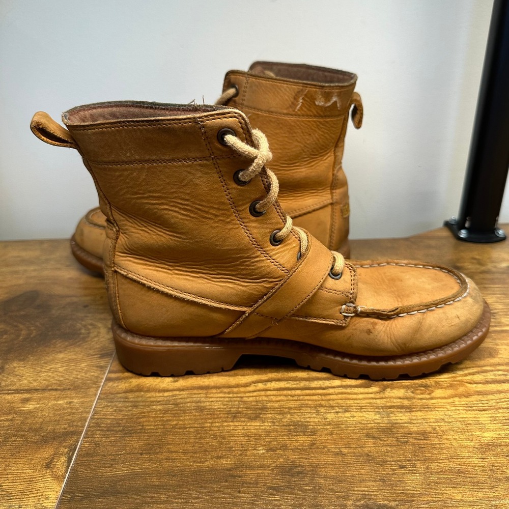 Polo Ralph Lauren Ranger Boots Tan Leather Polo Bear Moc Toe Buckle - Picture 8 of 13